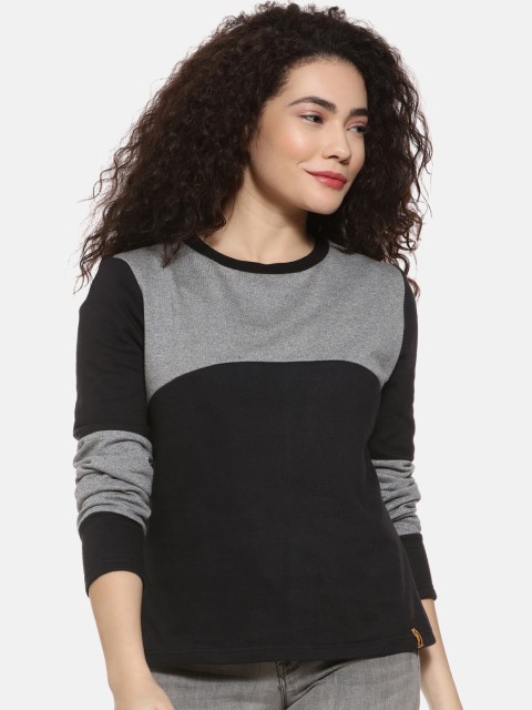 

Campus Sutra Women Grey & Black Colourblocked Sweatshirt