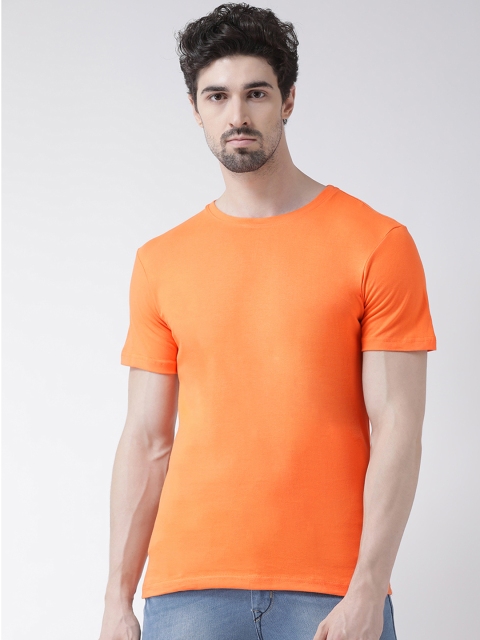 

Friskers Men Orange Solid Slim-Fit Round Neck T-shirt