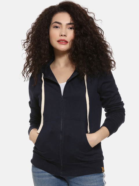 

Campus Sutra Women Blue Solid Hooded Sweatshirt