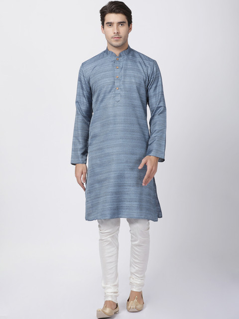 

VASTRAMAY Men Grey & White Self Design Kurta with Churidar