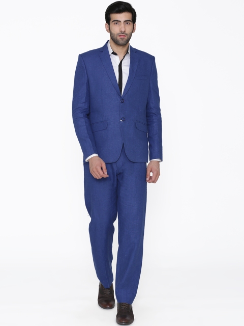 

Wintage Men Blue Solid Linen Suit