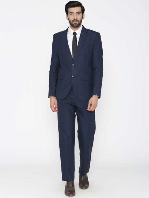 

Wintage Men Blue Checked Single-Breasted Regular Fit Linen Suit