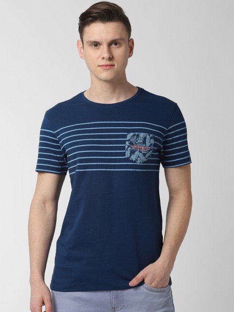 

Peter England Casuals Men Blue Striped Round Neck T-shirt