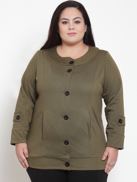 plusS Women Olive Green Solid Tailored Jacket