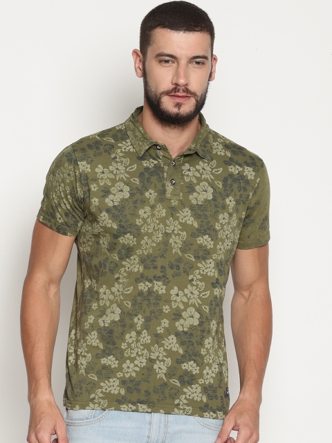 

Steenbok Men Olive Green Printed Polo Collar T-shirt