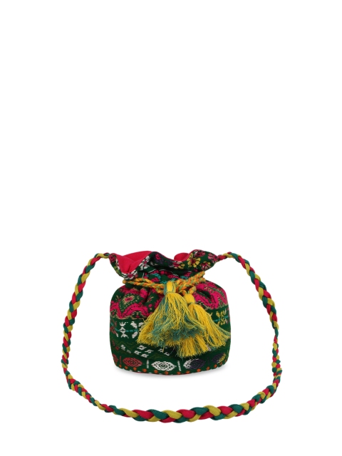 

Anekaant Women Multicoloured Textured Tasselled Jacquard Potli Clutch, Multi