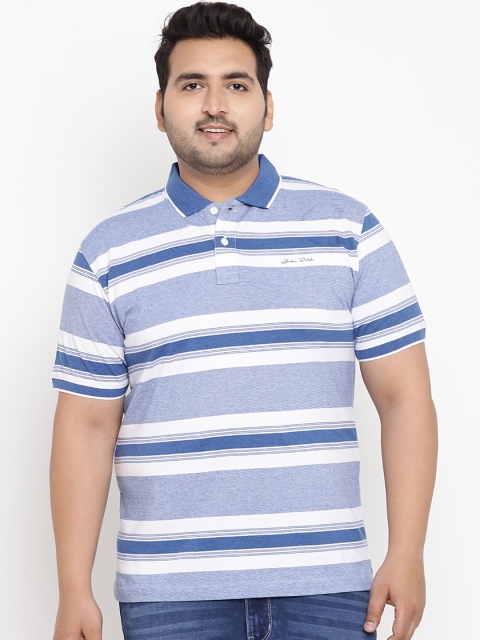 

John Pride Plus Size Men Blue Striped Polo Collar T-shirt