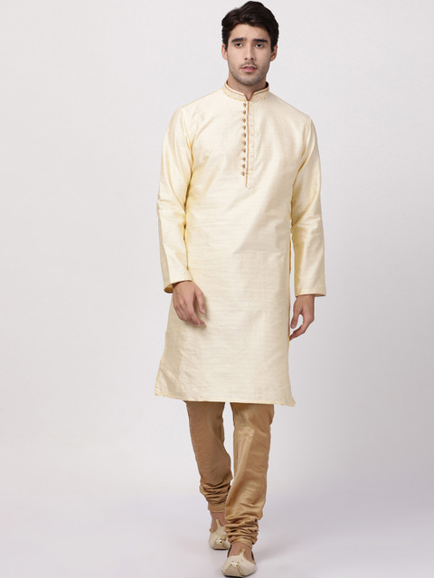 

VASTRAMAY Men Cream-Coloured & Beige Solid Kurta with Churidar