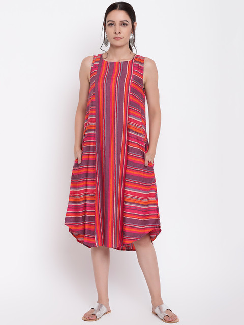 

trueBrowns Women Striped Multicoloured A-Line Dress, Multi