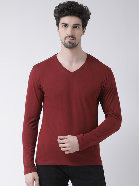 

Friskers Men Maroon Solid V-Neck T-shirt