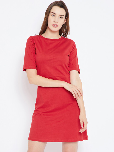 

HERS Women Solid Red T-shirt Dress
