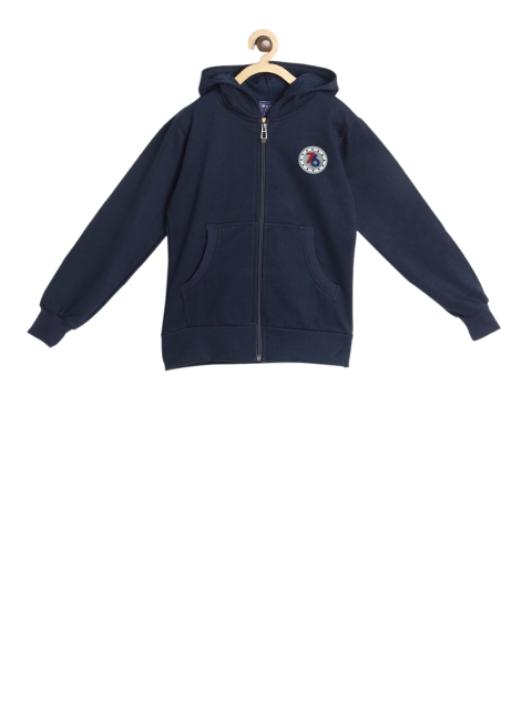 

SWEET ANGEL Girls Navy Blue Solid Hooded Sweatshirt