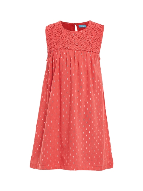 

Miyo Girls Self Design Coral Pink A-Line Dress