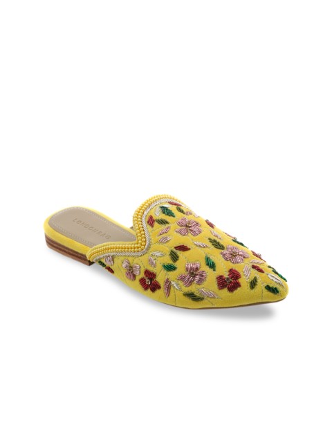 

London Rag Women Yellow Embellished Marcella Suede Mules