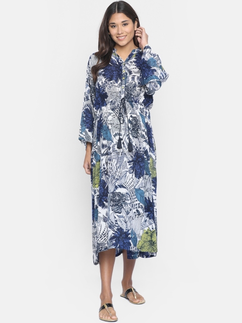 

The Kaftan Company Women White & Blue Floral Print Maternity Kaftan Dress