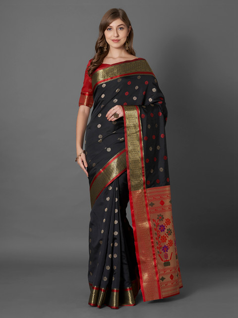 

Mitera Black & Gold-Coloured Silk Blend Woven Design Banarasi Saree