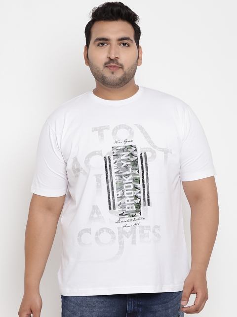 

John Pride Plus Size Men White Printed Stretchable Round Neck T-shirt