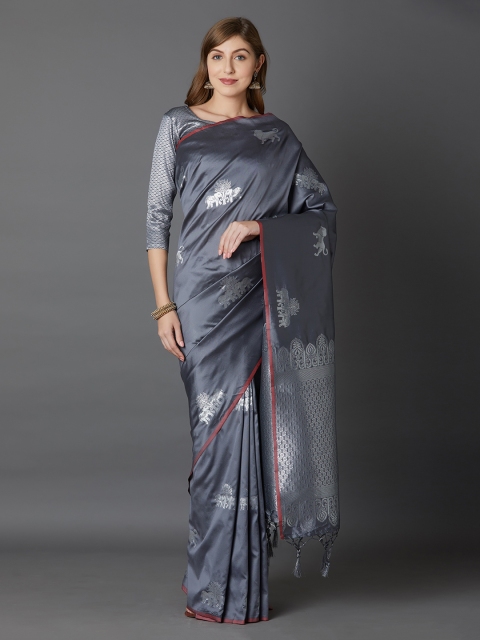 

Mitera Grey Silk Blend Woven Design Kanjeevaram Saree