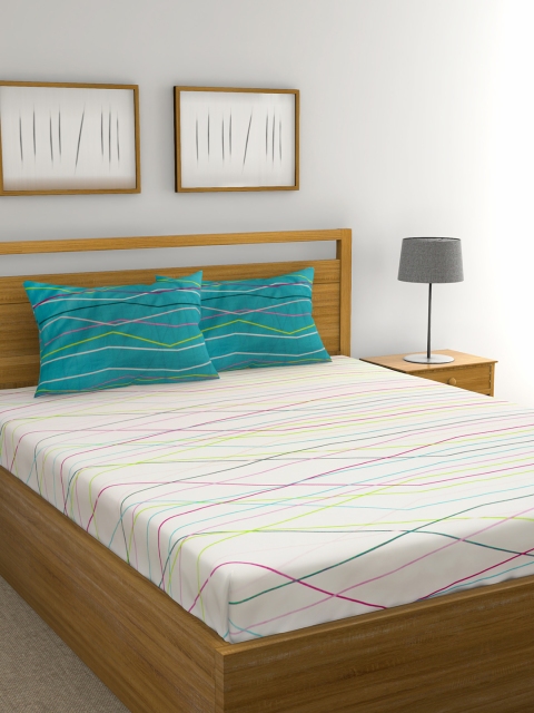 

Raymond Home Multicoloured 104 TC Cotton Double Queen Bedsheet with 2 Pillow Covers, Multi