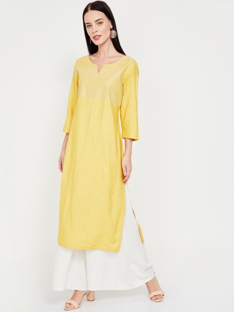 

Melange by Lifestyle Women Mustard Yellow Woven Design Straight Kurta