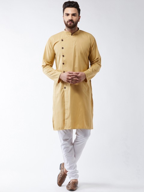 

SOJANYA Men Mustard Yellow & White Solid Kurta with Churidar