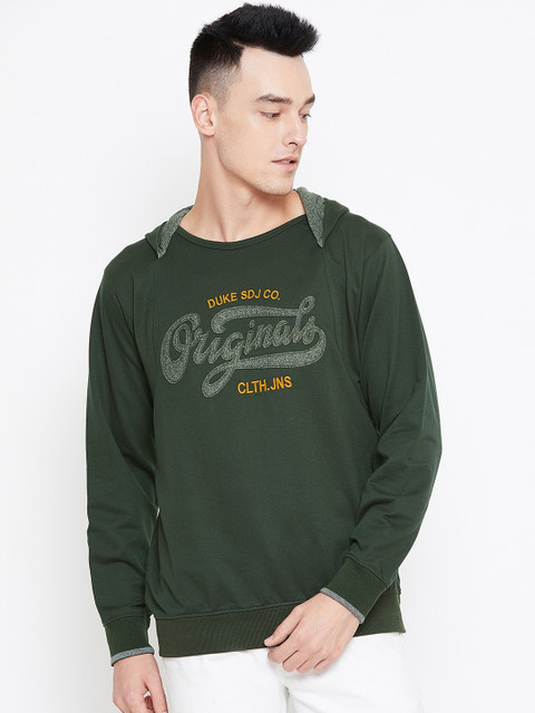 

Duke Men Green Printed Hooded Sweatshirt
