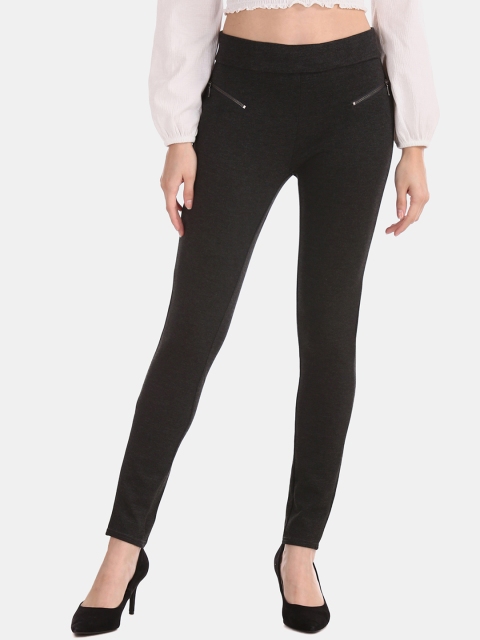 

ELLE Women Grey Knit Treggings, Charcoal