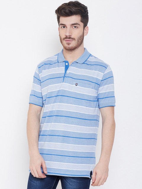 

Duke Men Blue Striped Polo Collar T-shirt