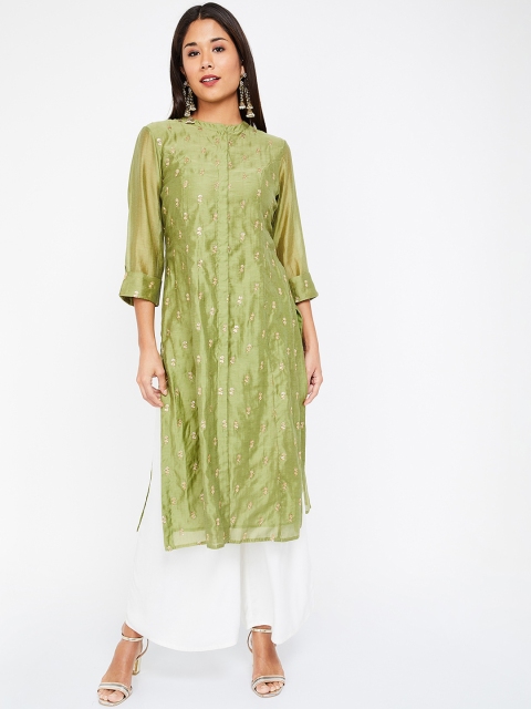 

Melange by Lifestyle Women Green Embellished A-Line Kurta