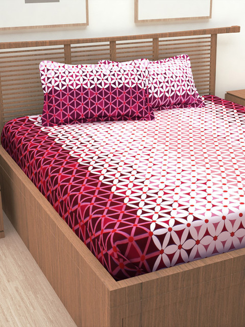 

Story@home White & Pink Geometric 186 TC King Bedsheet with 2 Pillow Covers