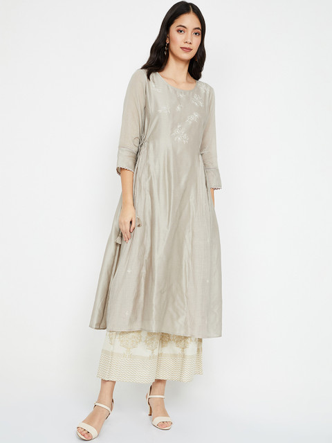 

Melange by Lifestyle Women Taupe Embroidered A-Line Kurta