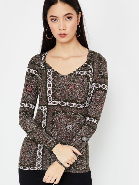 

CODE by Lifestyle Women Olive Green Printed Top