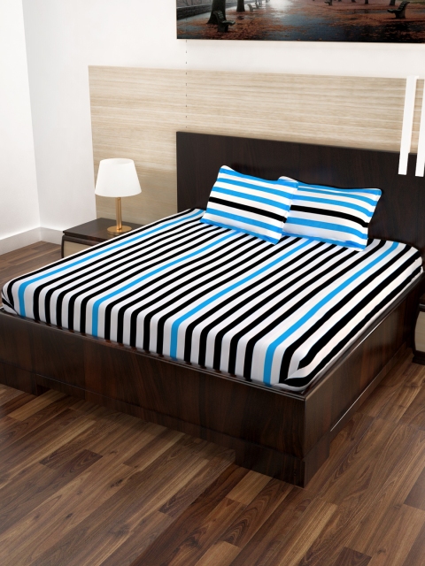 

Story@home Black & White Striped 186 TC Cotton Double Queen Bedsheet with 2 Pillow Covers