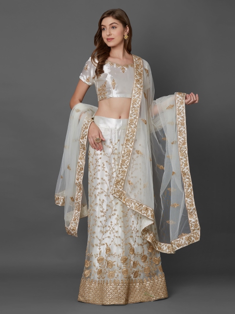 

Mitera Silver-Toned Semi-Stitched Lehenga & Blouse with Dupatta