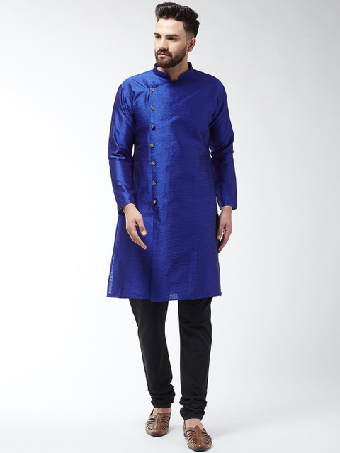 

SOJANYA Men Blue & Black Self Design Kurta with Churidar