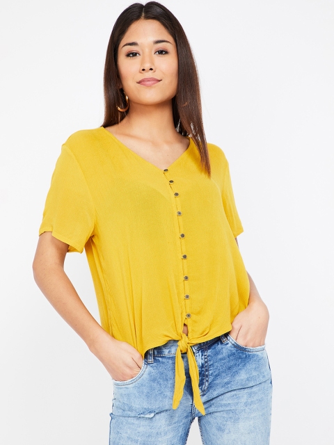 

Bossini Women Mustard Yellow Solid Boxy Top