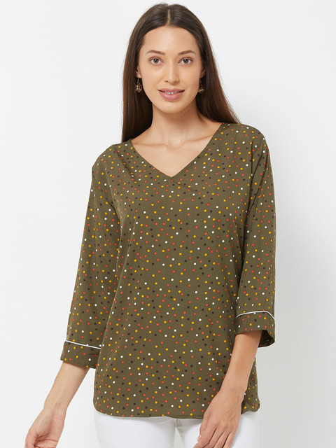 

The Beach Company Women Olive Green Printed Top
