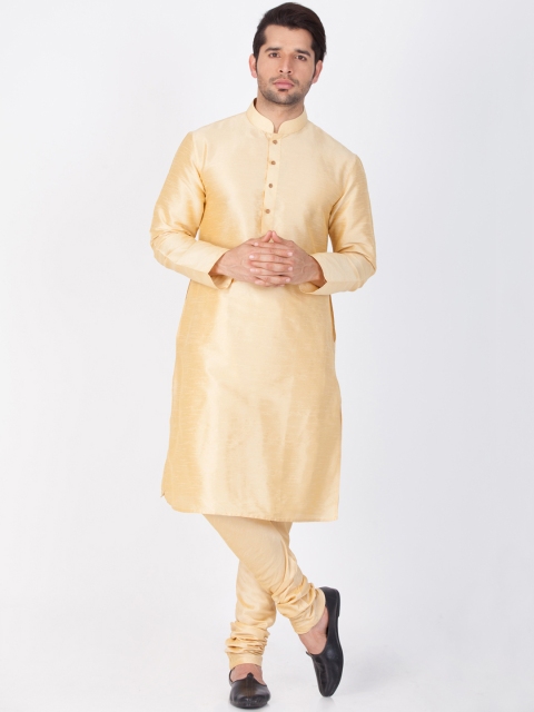 

VASTRAMAY Men Gold-Toned Solid Kurta with Churidar