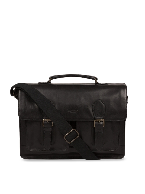 

PURE LUXURIES LONDON Men Black Conkca Collection Genuine Leather Pinter Laptop Bag