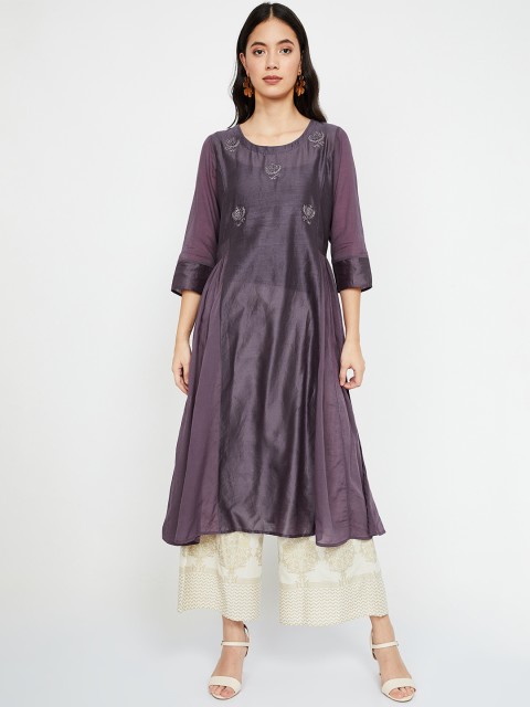 

Melange by Lifestyle Women Purple Embroidered A-Line Kurta
