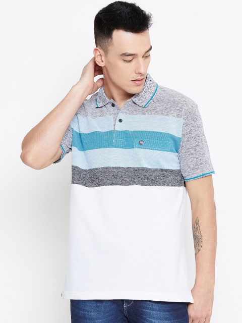 Duke Men Blue & White Striped Polo Collar T-shirt