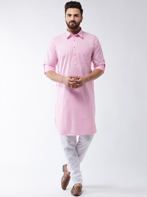 

SOJANYA Men Pink & White Solid Kurta with Churidar