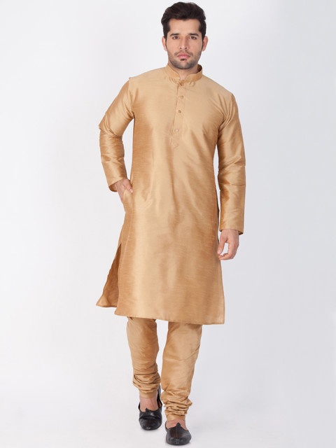 

VASTRAMAY Men Gold Solid Kurta with Churidar