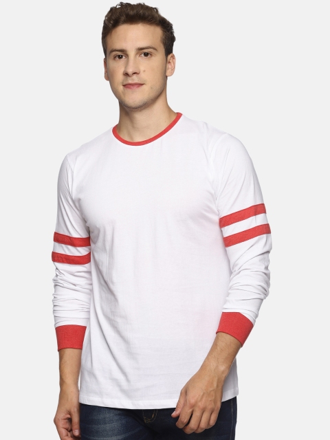 

T-Tog Men White Striped Round Neck T-shirt