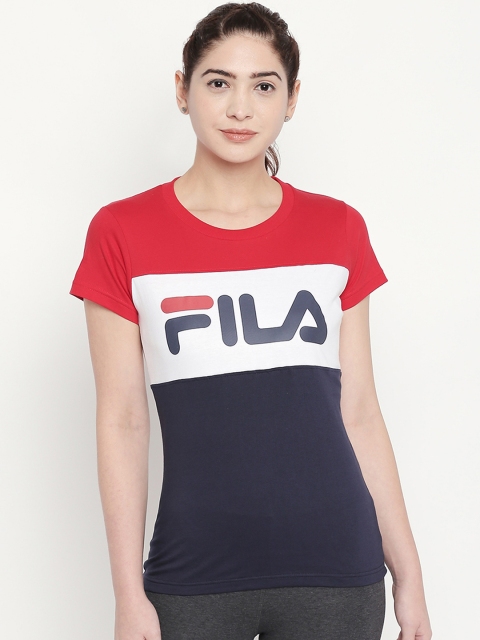 

FILA Women Red & Navy Blue Colourblocked Round Neck T-shirt