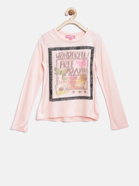

Nauti Nati Girls Pink Printed Round Neck T-shirt