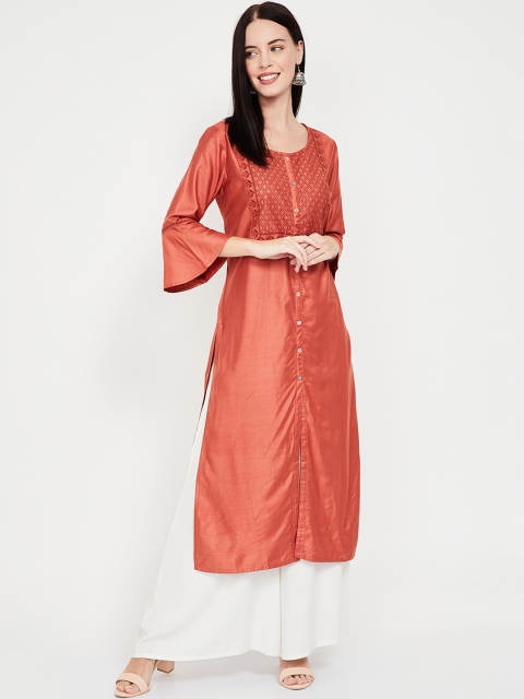 

Melange by Lifestyle Women Rust Red Yoke Design Straight Kurta