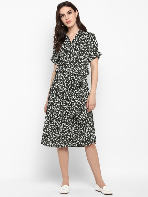 

MIAMINX Women Olive Green Floral Printed Shirt Dress