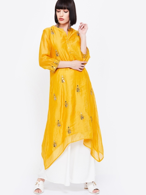 

Melange by Lifestyle Women Mustard Embellished A-Line Kurta