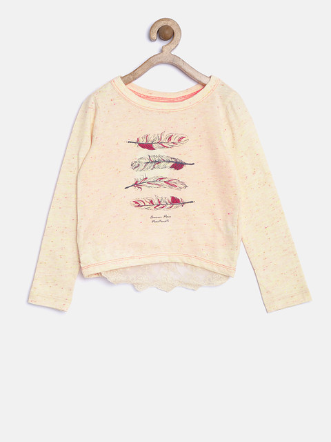 

Nauti Nati Girls Cream-Coloured Printed Styled Back Top